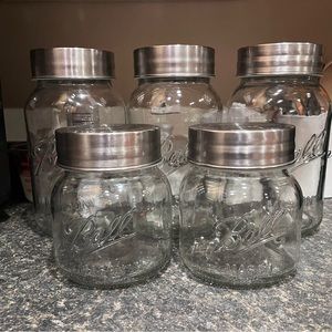 3 Large Gallon / 2 Half Gallon Mason Jars for Storage with stainless steel lids